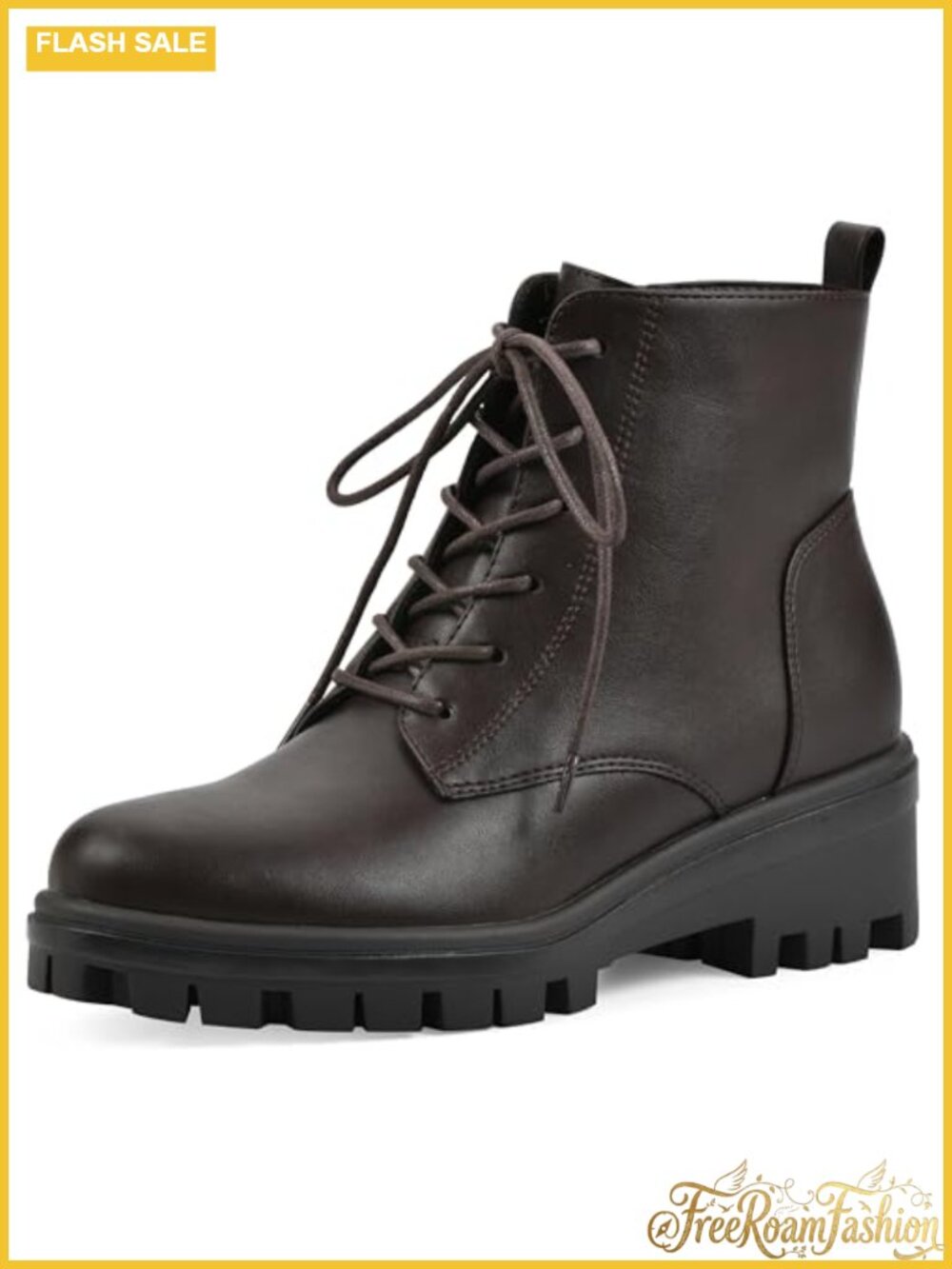 Womens Tappy Ankle Combat Bootie PU Faux Leather Lug Sole Cushioned Insole Lace